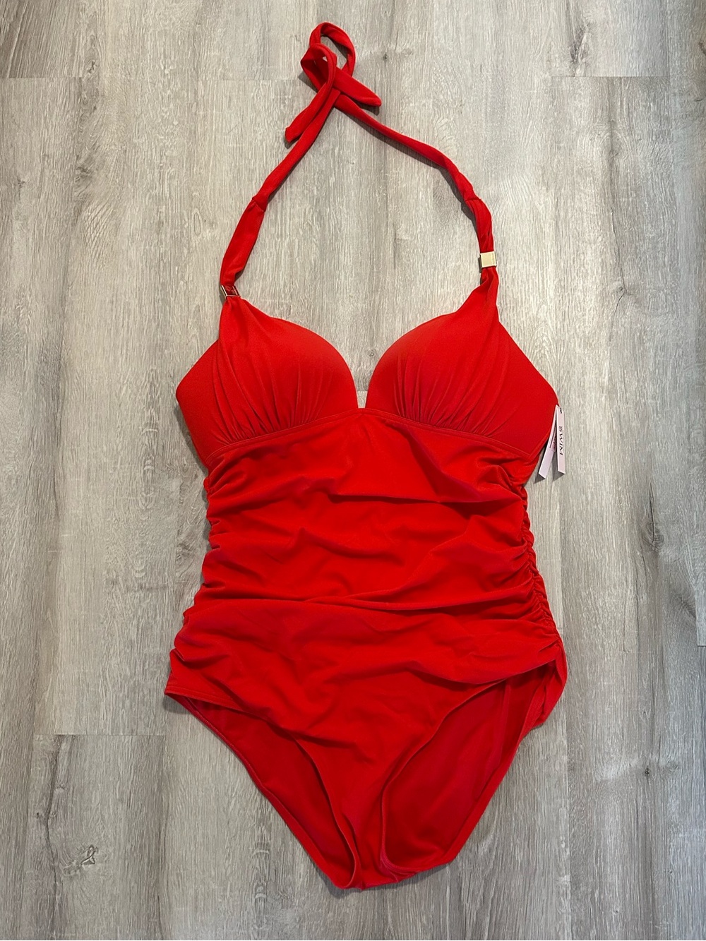 Victorias Secret Red Halter One-Piece Swimsuit for Classic Ruched Style